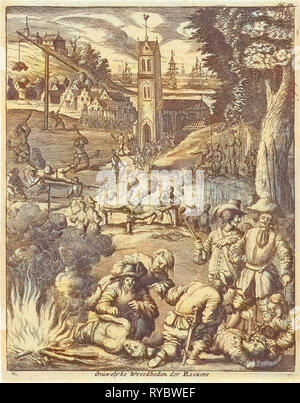 Folter von Piraten unter dem wachsamen Auge von Soldaten, Jan Luyken, Jan Claesz Ten Hoorn, 1681 Stockfoto