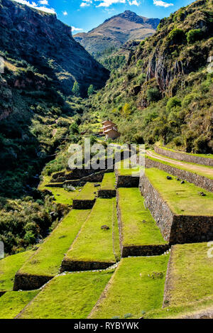 Terrassen bei Pisac, die Inka archäologische Stätte im Heiligen Tal Stockfoto