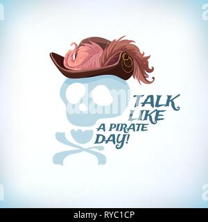 Sprechen wie die Piraten. Knochen und Schädel. Filibuster cap. Corsair Vector Illustration. Stock Vektor