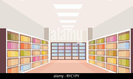 Moderne Bibliothek Innenraum Bücherregal leer keine Personen Zimmer Bücherregal mit Bücher lesen Bildung wissen Konzept waagrechten Stock Vektor