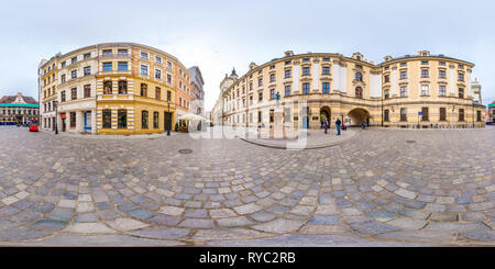 360 Grad Panorama Ansicht von WROCLAW, Polen - September 2018: Vollständige nahtlose 360° Winkel, mit Panorama auf die mittelalterliche Straße Ort der alten touristische Stadt equirectangular Proje