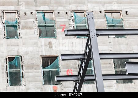 Baustelle. Struktur aus Stahl Skelett ein neues modernes Gebäude. Stockfoto
