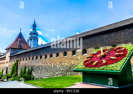 Lemberg Hlyniany Festung Tor Wand mit Bernhardiner Kirche Kloster Tower und der Blumenuhr Stockfoto
