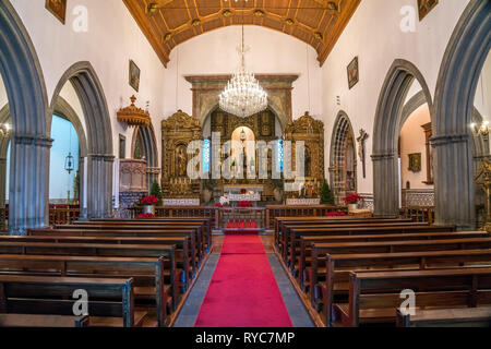 Innenraum der Kirche Igreja Matriz de Sao Bento in Ribeira Brava, Madeira, Portugal, Europa | Igreja Matriz de Sao Bento Innenraum der Kirche in Ribeira B Stockfoto