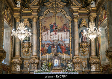 Altar der Kirche Igreja Matriz de Sao Bento in Ribeira Brava, Madeira, Portugal, Europa | Igreja Matriz de Sao Bento Kirche Altar in Ribeira Brava, Stockfoto