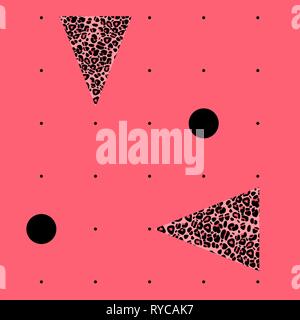 Geometrische Abstract background Vektor illustration Helle Muster mit schwarzen Tupfen, Dreiecke mit Leopardenmuster und schwarze Kreise auf eine Koralle zurück Stock Vektor