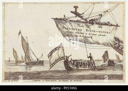 Schiff und Segeln Schiffe auf ruhigem Wasser, print-Hersteller: Reinier Nooms, Dancker Danckerts, 1654-1658 Stockfoto