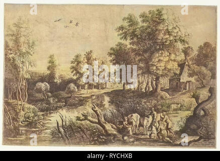 Bauern und Vieh von einem Bach, Lucas van Uden, Rubens, Frans van Den Wijngaerde, 1605-1673 Stockfoto