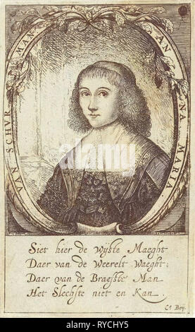 Porträt von Anna Maria van Schurman, Paulus Lesire, Cornelis Boey, 1643 Stockfoto