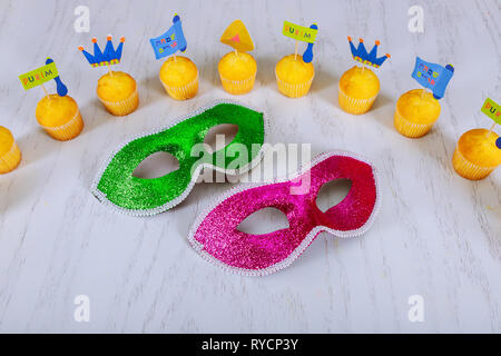 Purim Feier jüdische Feiertag Karneval Masken für Purim Stockfoto