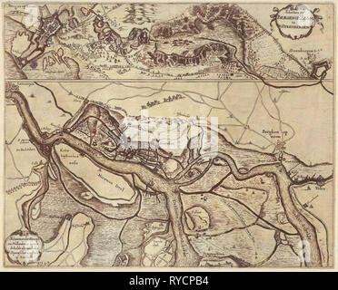 Schansen in der Nähe von Bergen Op Zoom, Steenbergen und entlang der Schelde, den Niederlanden, ca. 1622, möglicherweise Dirk Stoop, 1649-1651 Stockfoto