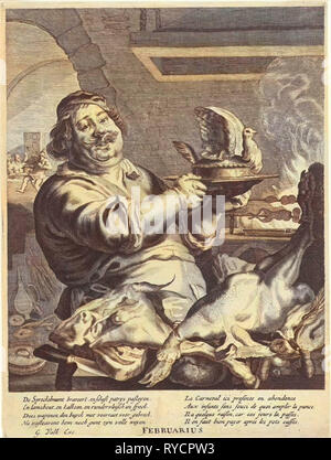 Kochen mit Torte, Theodor Matham, anonym, Joachim von Sandrart, 1661-1726 Stockfoto