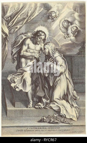 Christus und St. Katharina von Siena, print-Hersteller: Cornelis Galle II, 1638-1678 Stockfoto