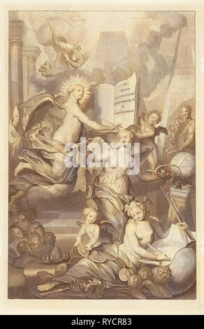 Schrift Kunst, Pieter van Gunst, 1731, Ruhm und Ewigkeit Stockfoto