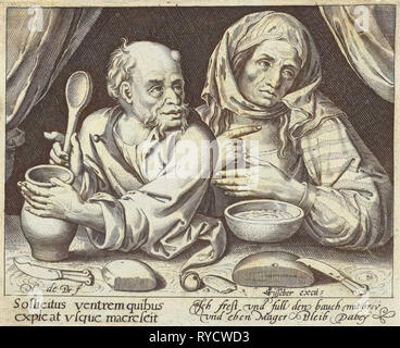 Mann und Frau essen Brei, Nicolaes de Bruyn, Claes Jansz. Visscher (II), 1581-1656 Stockfoto