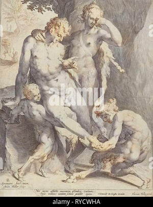 Oreaden entfernen einen Dorn aus dem Fuß ein Satyr, Jan Harmensz. Muller, Clement de Jonghe Harmen Jansz Muller, 1640-1670 Stockfoto