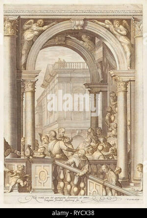 Christus bei einem Essen im Haus von Levi der Zöllner (3 Teller), Jan Saenredam, Paolo Veronese, Frederik de Wit, 1639-1706 Stockfoto