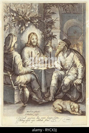 Essen in Emmaus, print-Hersteller: Jacob Matham, Hendrick Goltzius, Cornelius Schonaeus, 1604-1608 Stockfoto