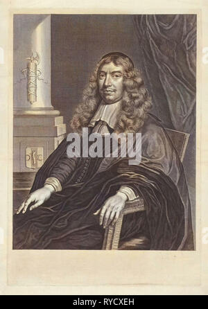 Porträt von Gillis Valckenier, Theodor Matham, Wallerant Vaillant, 1674 Stockfoto