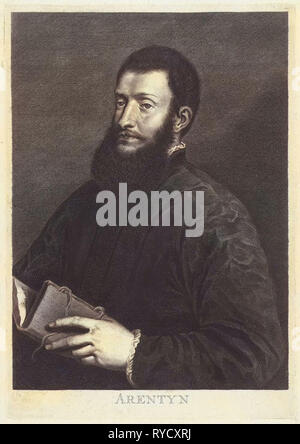 Porträt des Dichters Pietro Aretino, Cornelis van Dalen (II), Titiaan, 1648-1664 Stockfoto