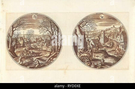 November und Dezember, van Adriaen Collaert, Hans Bol, Hans Luyck, 1578-1582 Stockfoto