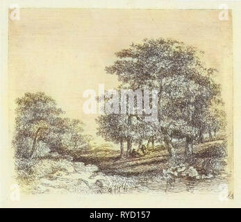 Waldlandschaft mit zwei Männern unterhalten, drucken Hersteller: Hermanus Jan Hendrik van Rijkelijkhuysen, 1823-1883 Stockfoto