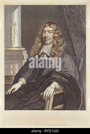 Porträt von Gillis Valckenier, Theodor Matham, Wallerant Vaillant, 1674 Stockfoto