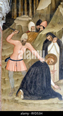 Das Martyrium des Hl. Petrus, Fresko von Andrea Bonaiuto di, Spanische Kapelle in Santa Maria Novella Principal dominikanische Kirche in Florenz, Italien Stockfoto