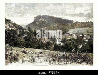 Matlock Bath ist ein Dorf südlich von Matlock in Derbyshire, England. Entlang des Flusses Derwent errichtet wurde, entwickelte sich im 19. Jahrhundert als Kurort. Großbritannien Stockfoto