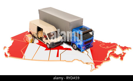 Versand und Lieferung in Kanada, 3D-Rendering auf weißem Hintergrund Stockfoto
