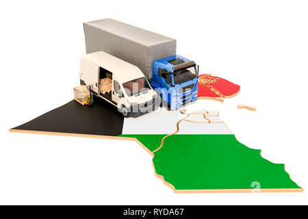 Versand und Lieferung in Kuwait, 3D-Rendering auf weißem Hintergrund Stockfoto