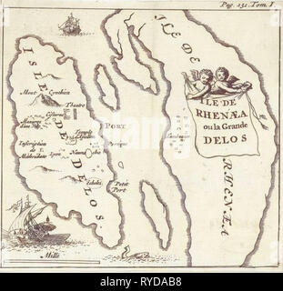 Karte der Kykladeninseln Delos und Rhenia, Griechenland, Jan Luyken, Hendrick und Dirk Boom, 1679 Stockfoto