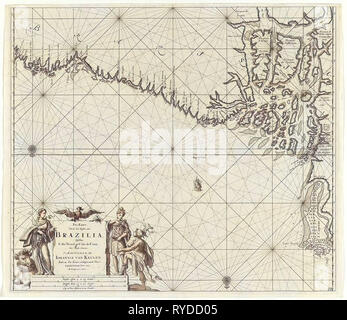Meer Diagramm der Teil der Küste von Brasilien mit dem Delta des Amazonas, drucken Teekocher: Jan Luyken, Claes Jansz Voogt, Johannes van Keulen I, 1683 - 1799 Stockfoto
