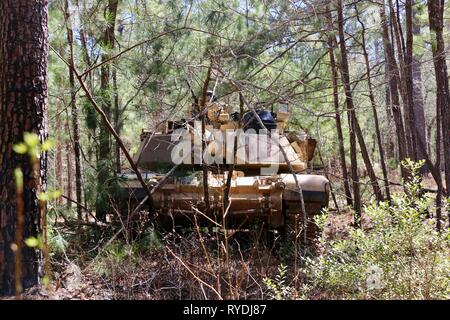 Eine M1A1 Abrams Kampfpanzer zur 6. Staffel zugeordnet, 8 Kavallerie Regiments, 2. gepanzerte Brigade Combat Team, 3rd Infantry Division bewacht eine Kampfposition während Spartan Fokus in Fort Stewart, Ga., Nov. 5. (U.S. Armee Foto von SPC. Andres Chandler/freigegeben) Stockfoto