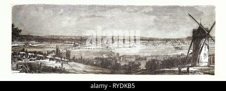 Deutsch-französischen Krieg: Preußen entlarven eine Batterie, die nach dem Angriff auf Chatillon. Von Links nach Rechts: Fort Malakoff, der Straße von Paris nach Versailles, Dorf Chatillon, Fort Montrouge, Mühle in La Tour De Roziers, Frankreich Links Stockfoto