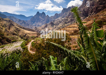 Ansicht des Leiters der Ribeira Grande vom Pedracin Dorf-Hotel auf der Insel Santo Antao in Kap Verde Stockfoto