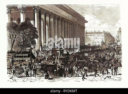 Deutsch-französischen Krieg: an der Börse in Paris am 6. August 1870, nachdem die Verbreitung der falsche Nachrichten von einem großen Sieg des Maahon, 1870, Frankreich Stockfoto