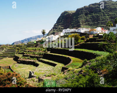 Terrassierten Hang unter dem hübschen Dorf Agulo dramatisch an der Nordküste von La Gomera - Kanarische Inseln Stockfoto