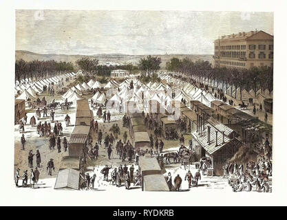 Deutsch-französischen Krieg: Zelte und Wagons-Hospital auf der Esplanade in Metz nach der Kapitulation, Frankreich Stockfoto