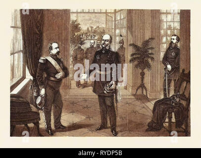 Deutsch-französischen Krieg: König Wilhelm und Kaiser Napoleon im Chateau De Bellevue in der Nähe von Sedan, 2. September 1870 Stockfoto