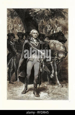Washington unter Befehl. George Washington (1732-1799), Militär Allgemein und erster Präsident der Vereinigten Staaten von Amerika, USA Stockfoto