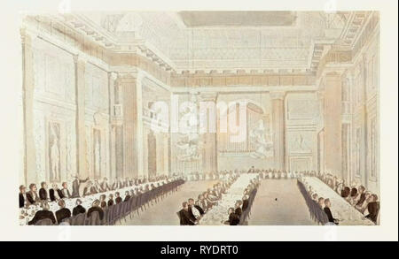 Dr. Syntax an sich Mason's Hall, London, UK, die einen Freimaurer Treffpunkt seit 1775, ca. 1820. Essen und Trinken, Esstisch, Personen, Abendessen, 19 farbige Aquatinta., Liszt Gourmet Archiv Stockfoto