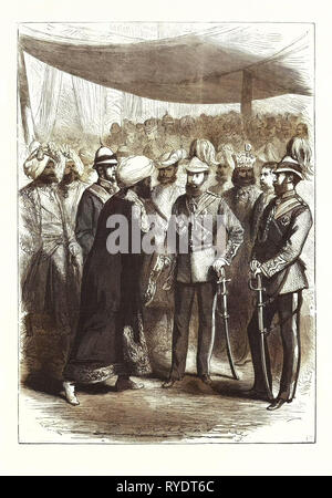 Der Prinz von Wales bei Kalkutta, Kolkata, Rezeption der einheimischen Fürsten, Indien, West Bengal, Gravur 1876 Stockfoto