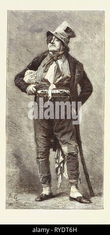 Frederick Lemaitre in einem seiner Charaktere. Frédérick Lemaître (28. Juli 1800 - 26. Januar 1876) - Geburt Name Antoine Louis Prosper Lemaître - war ein französischer Schauspieler und Dramatiker, einer der bekanntesten Spieler auf dem berühmten Boulevard Du Crime. Gravur 1876 Stockfoto