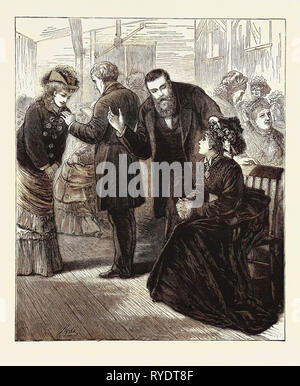 Herren Moody und Sankey im Hippodrome, New York: Herr Moody Persönlich ermahnt, "Büßer" in den Raum für das Gebet der Frauen - Treffen. Gravur 1876, US, USA, Amerika, Usa Stockfoto