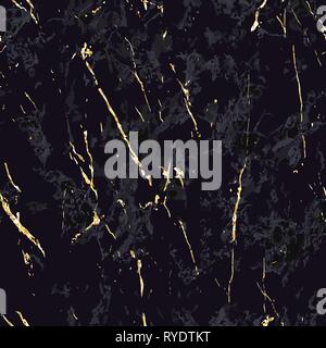 In schwarzem Marmor mit goldenen Flecken. Nahtlose Muster. Stock Vektor