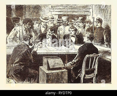 Präsidentschaftswahl, zählen die Stimmen, Gravur 1876, US, USA, Amerika, Usa, Wahlen, Abstimmungen Stockfoto
