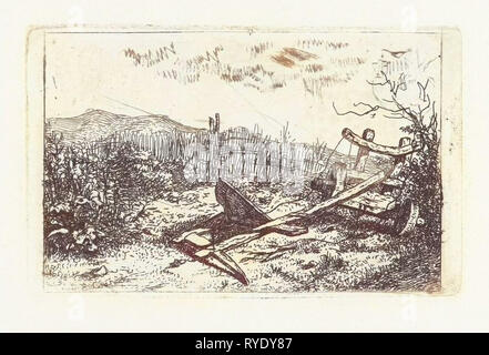 Pflug an einem Zaun, Albertus Brondgeest, 1796-1849 Stockfoto