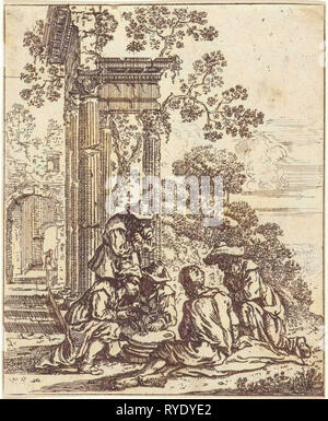 Ruine mit Kartenspieler, Frans Geffels, 1659-1671 Stockfoto