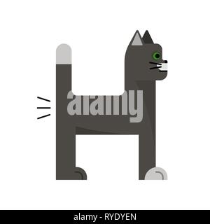 Graue Katze mit grünen Augen. Lustige Tierfurze. Vektorabbildung Stock Vektor